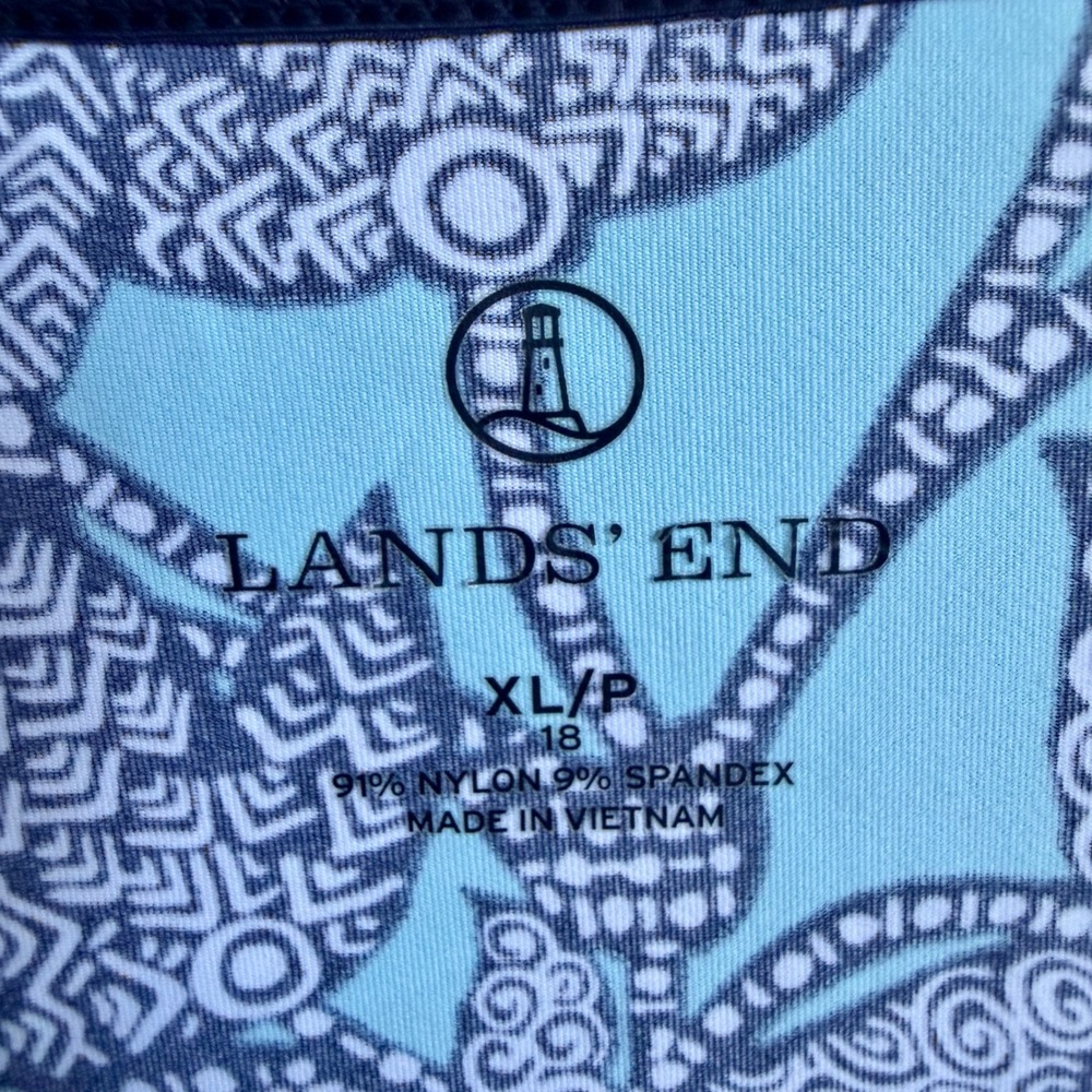 Lands End Turquoise Floral Long Sleeve UPF 50 Rash Guard Swim Tee XL Petite - Picture 2 of 4